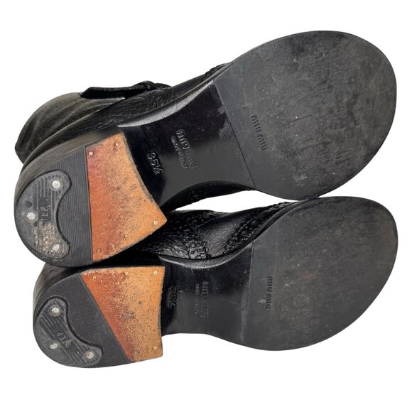 Miu Miu Size 36,5 Riding Boots Black Pebbled Leather - Picture 8 of 11